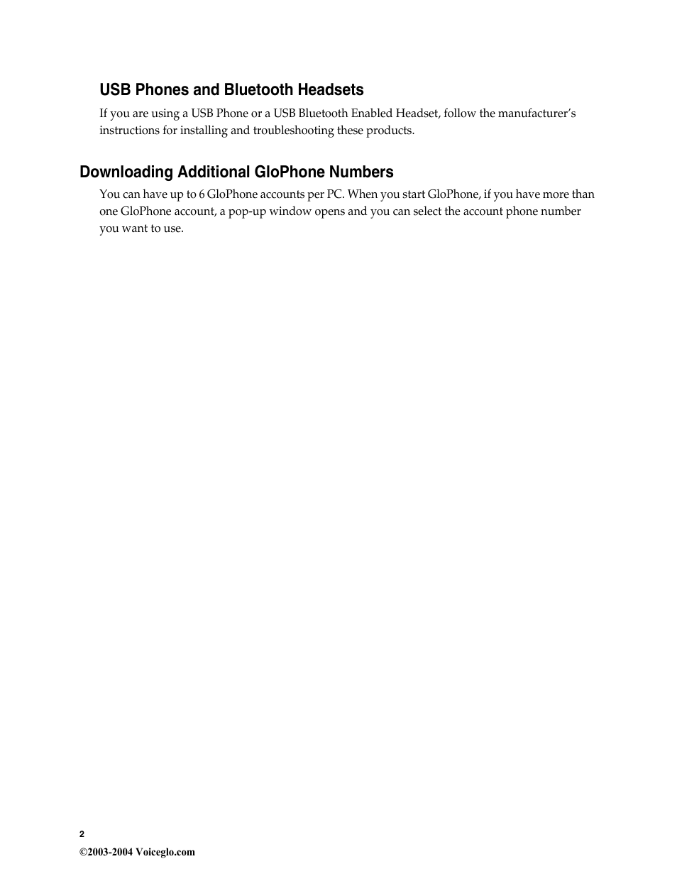 Usb phones and bluetooth headsets, Downloading additional glophone numbers | Globe GloPhone tglo User Manual | Page 6 / 21