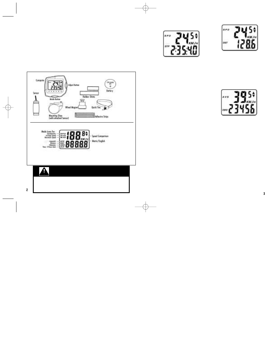 Warning | Gary Fisher Axiom Cycling Computer User Manual | Page 2 / 6