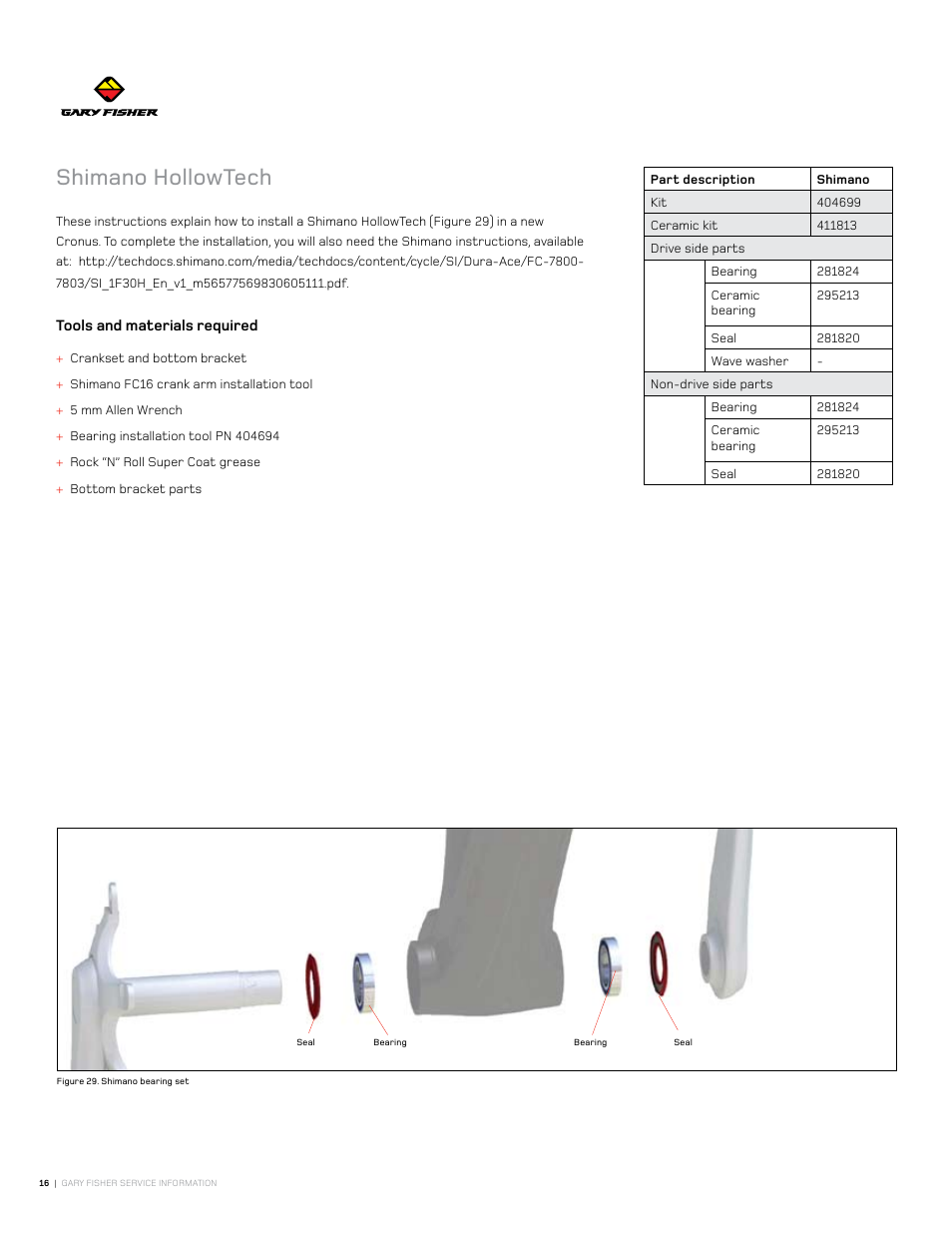 Shimano hollowtech | Gary Fisher Cronos User Manual | Page 16 / 27