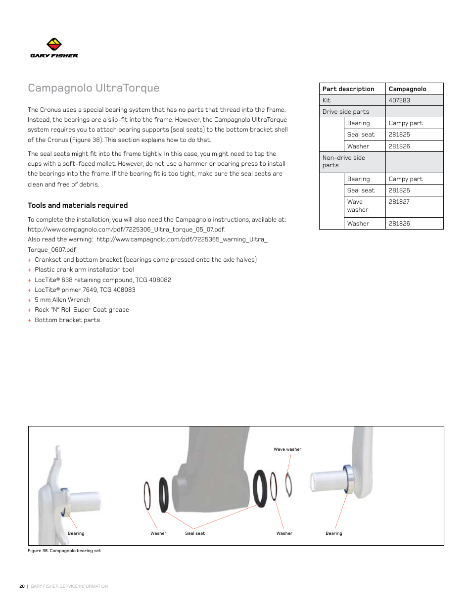 Campagnolo ultratorque | Gary Fisher Cronos User Manual | Page 20 / 27