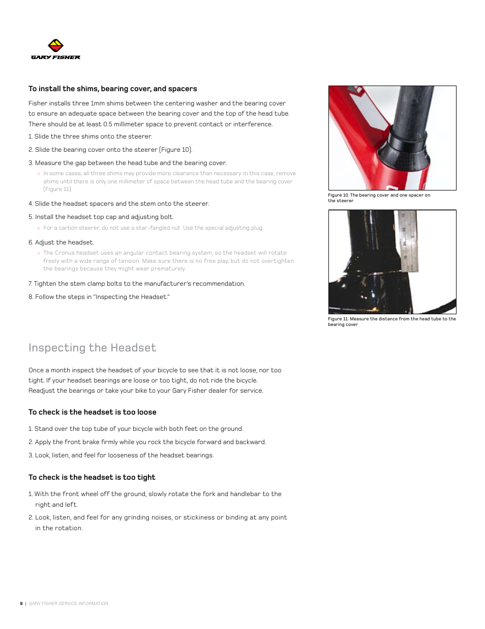 Inspecting the headset | Gary Fisher Cronos User Manual | Page 9 / 27