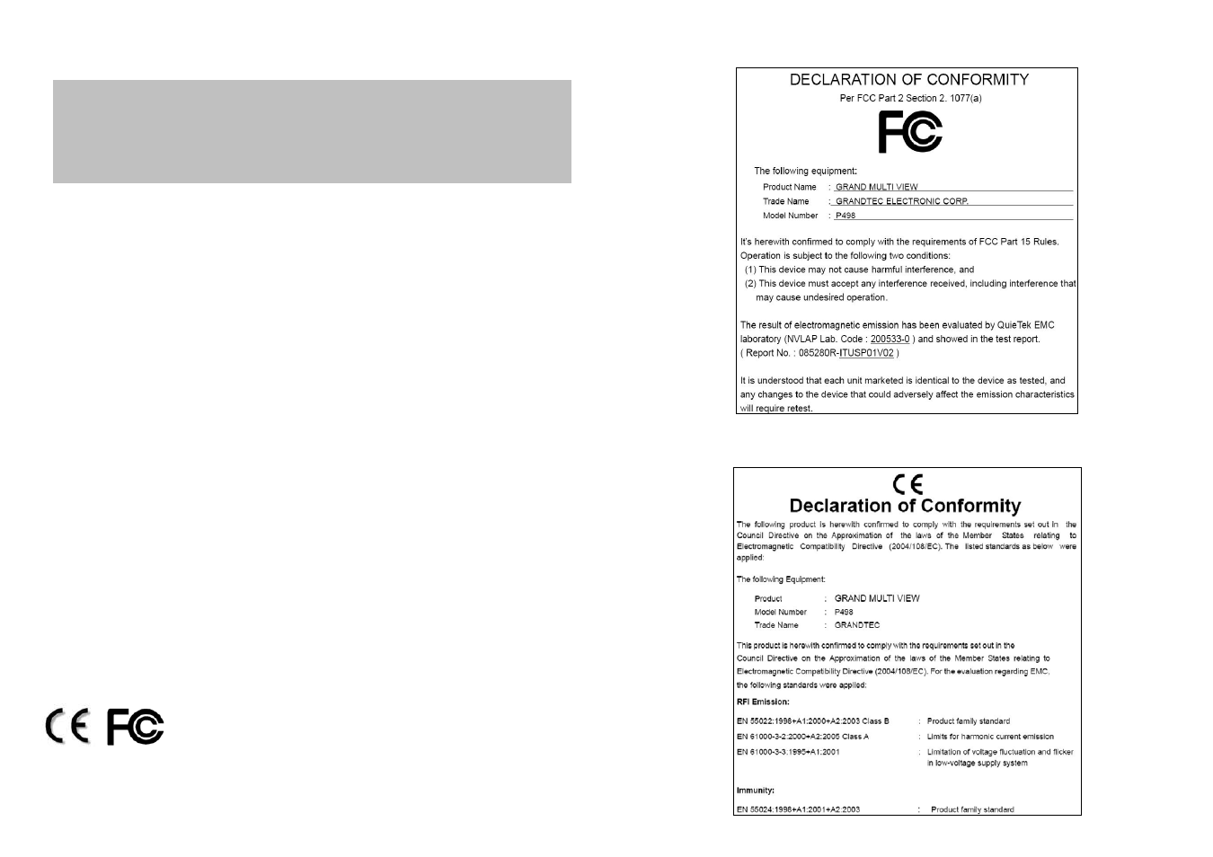 GrandTec P498 User Manual | 6 pages