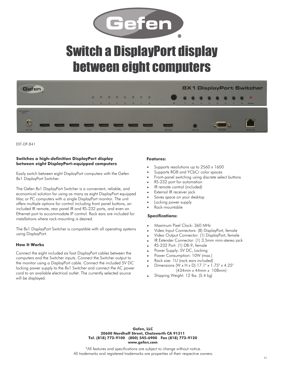 Gefen EXT-DP-841 User Manual | 1 page