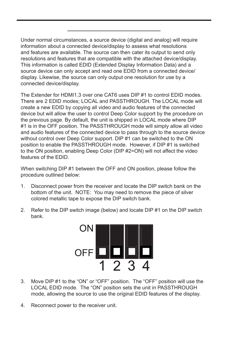 Dip switch configuration | Gefen EXT-HDMI1.3-1CAT6 User Manual | Page 13 / 16