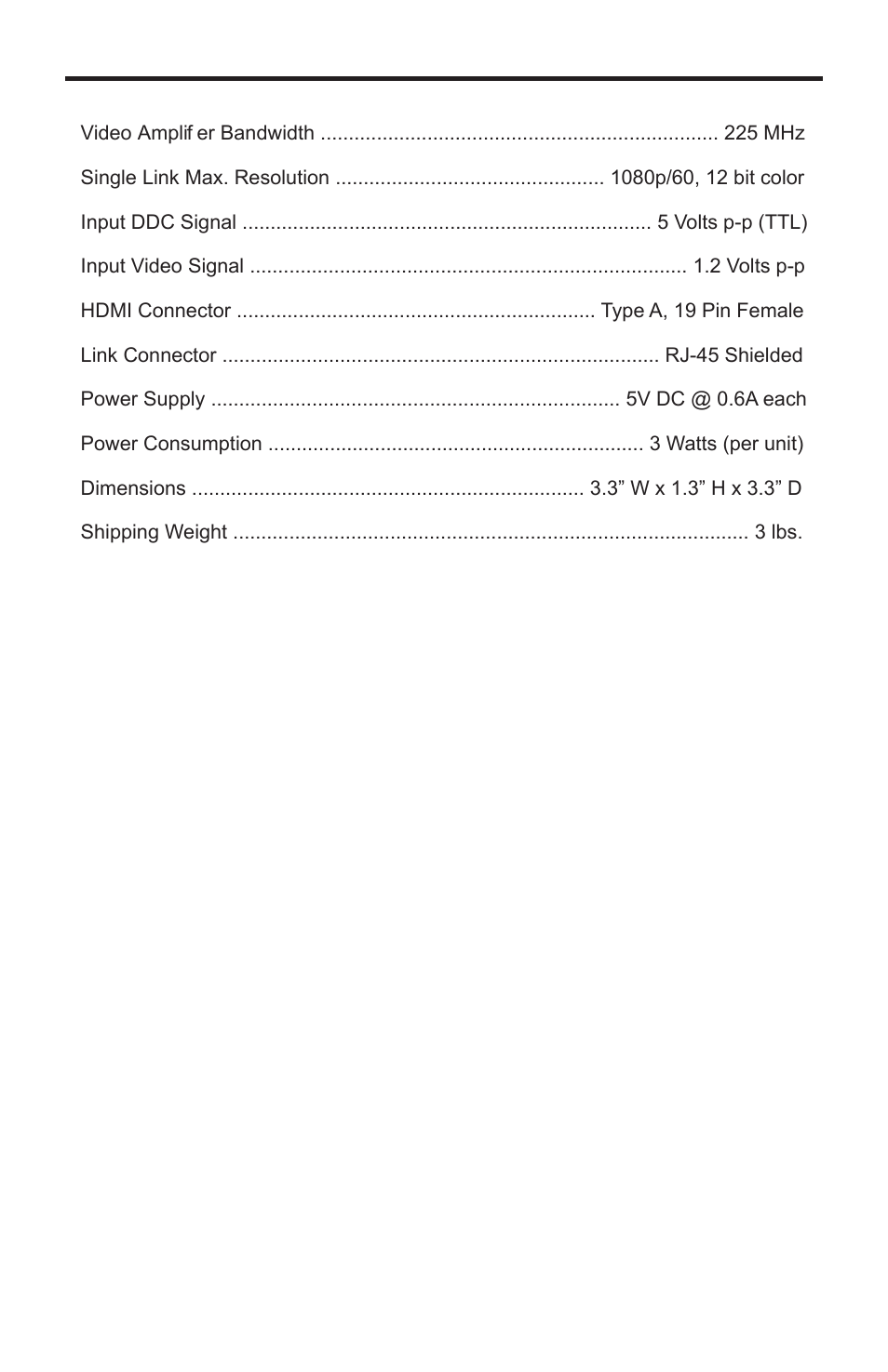 Specifications | Gefen EXT-HDMI1.3-1CAT6 User Manual | Page 15 / 16