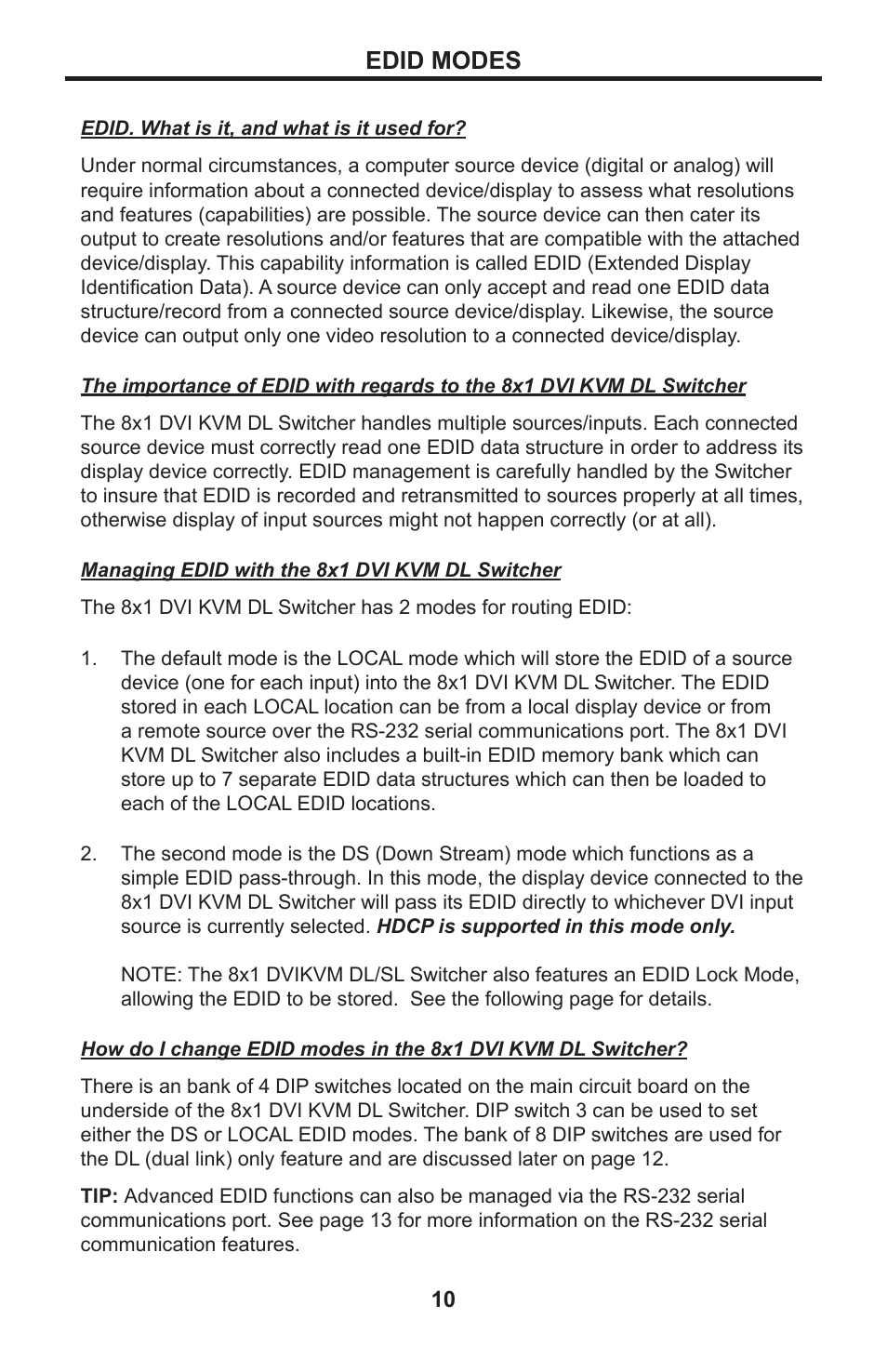 10 edid modes, Edid modes | Gefen EXT-DVIKVM-841DL User Manual | Page 14 / 32