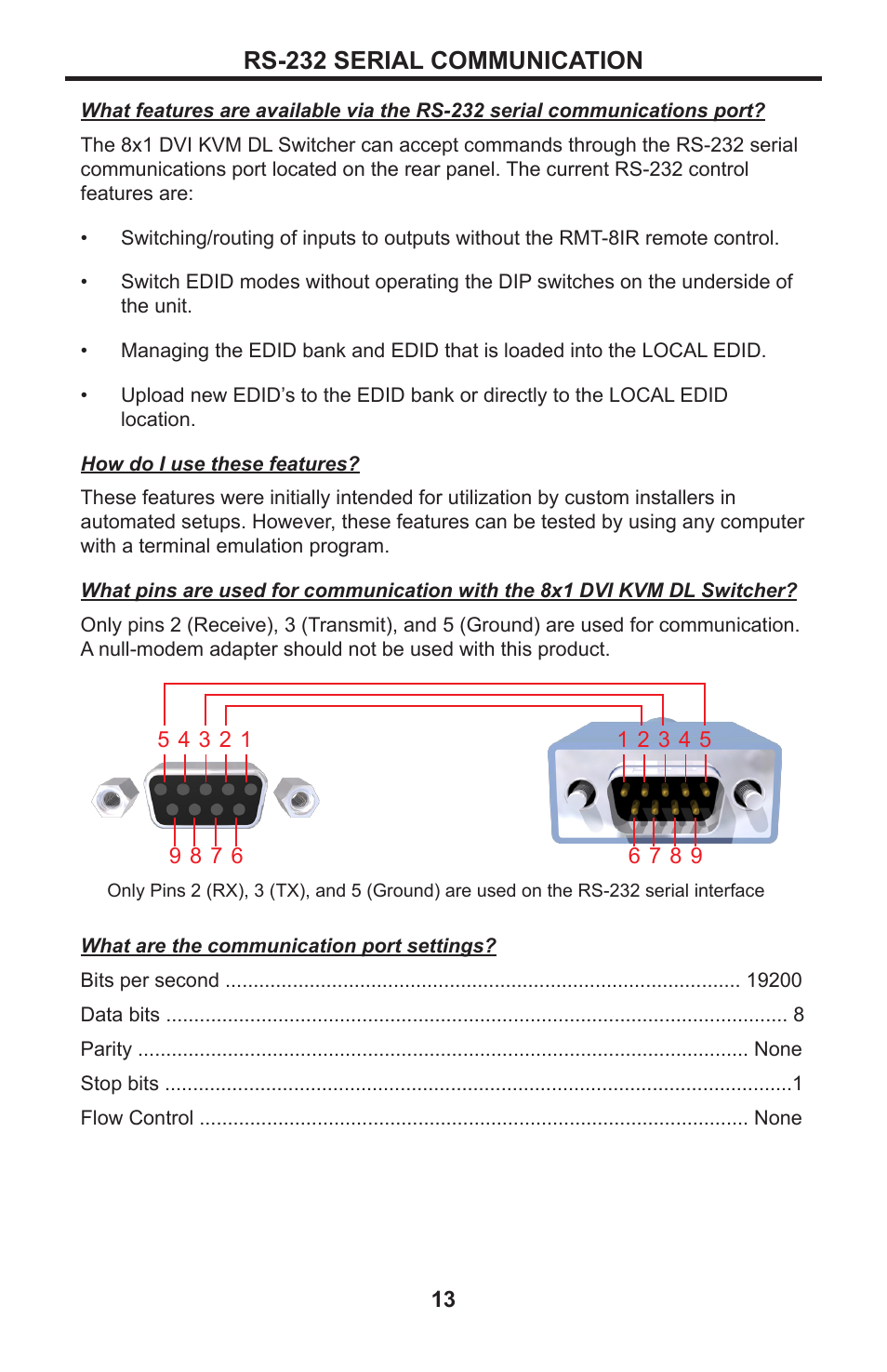 13 rs-232 serial communication, Rs-232 serial communication | Gefen EXT-DVIKVM-841DL User Manual | Page 17 / 32