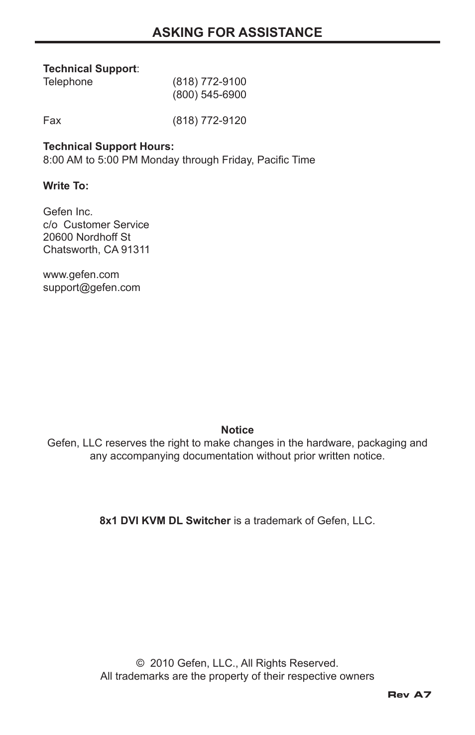 Asking for assistance | Gefen EXT-DVIKVM-841DL User Manual | Page 3 / 32