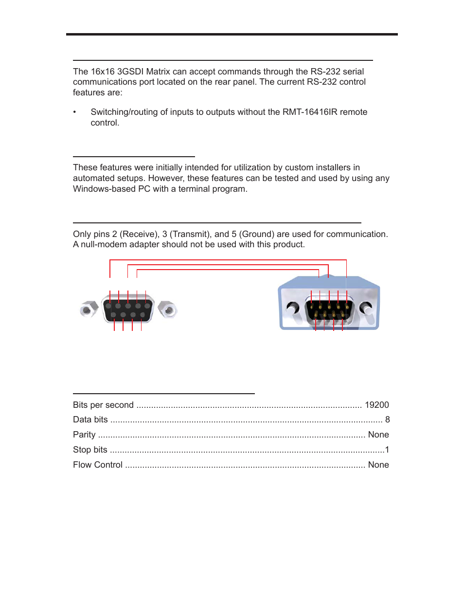 Rs-232 serial interface | Gefen GEF-3GSDI-16416 User Manual | Page 19 / 39