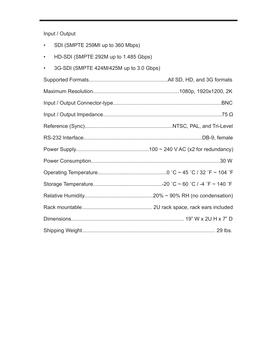 Specifications | Gefen GEF-3GSDI-16416 User Manual | Page 36 / 39