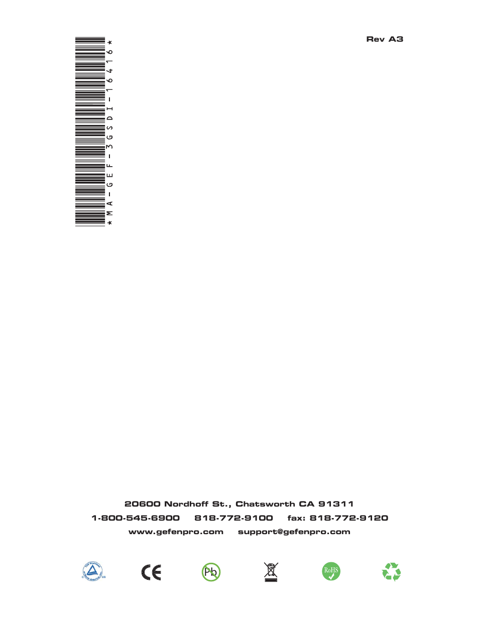 Gefen GEF-3GSDI-16416 User Manual | Page 39 / 39