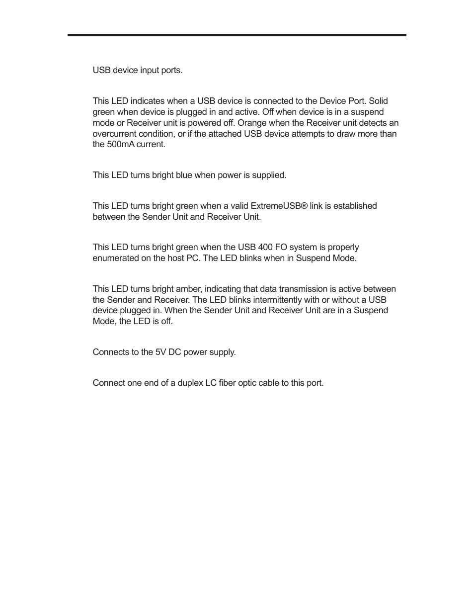 Receiver unit panel descriptions | Gefen USB 400 FO EXT-USB-400FON User Manual | Page 10 / 19
