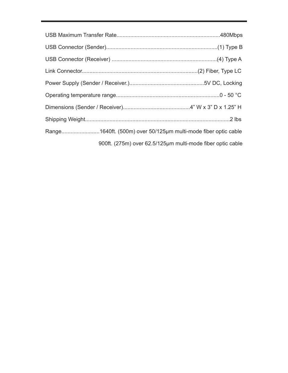 Specifications | Gefen USB 400 FO EXT-USB-400FON User Manual | Page 16 / 19