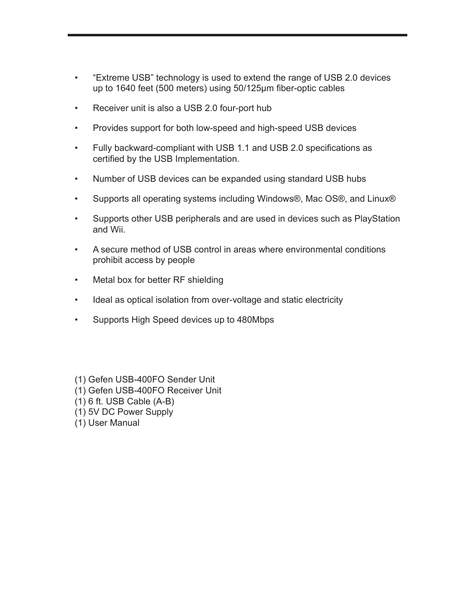 Features | Gefen USB 400 FO EXT-USB-400FON User Manual | Page 6 / 19