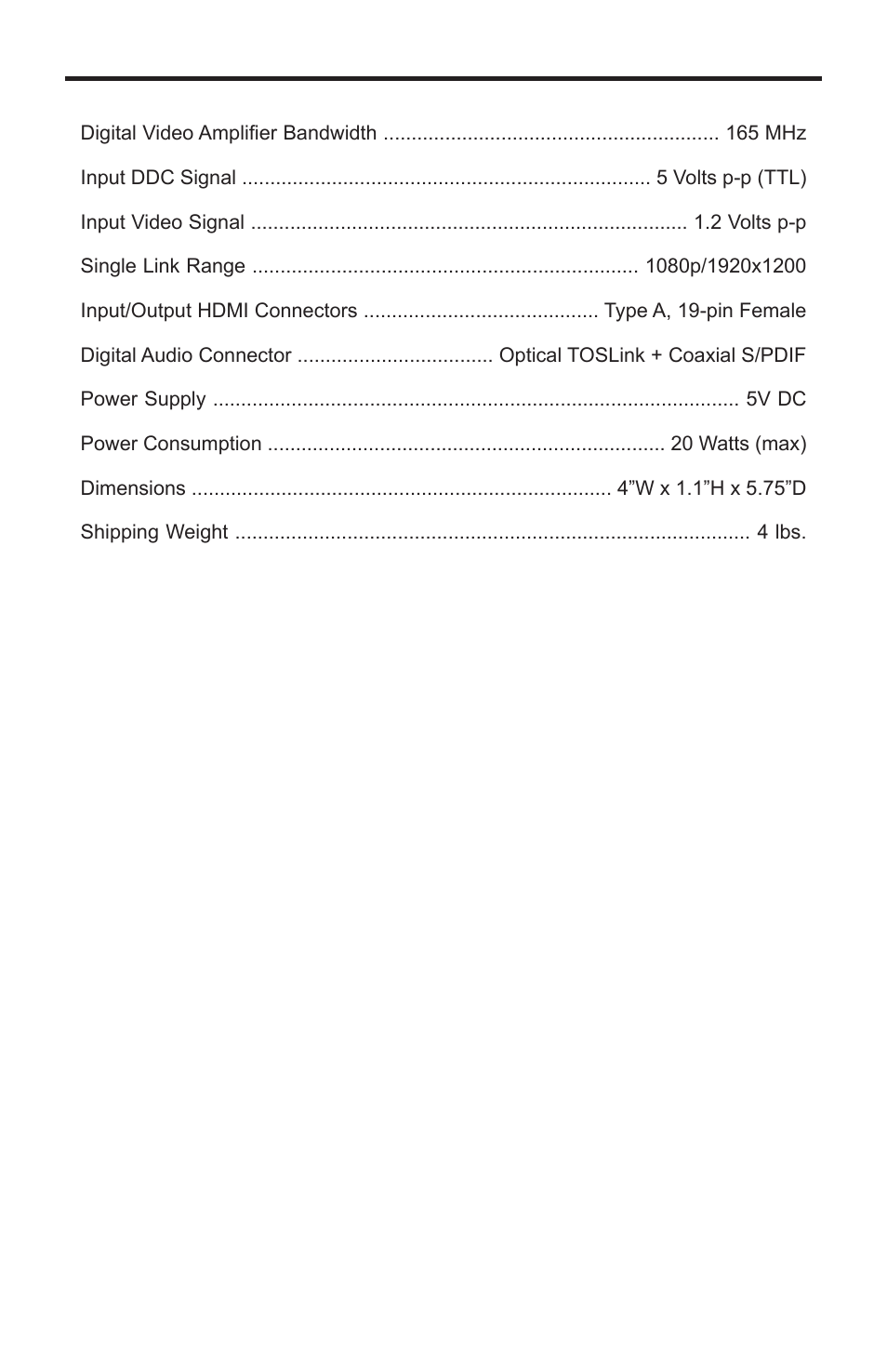 Specifications | Gefen GTV-HDMI-1080PS User Manual | Page 14 / 14