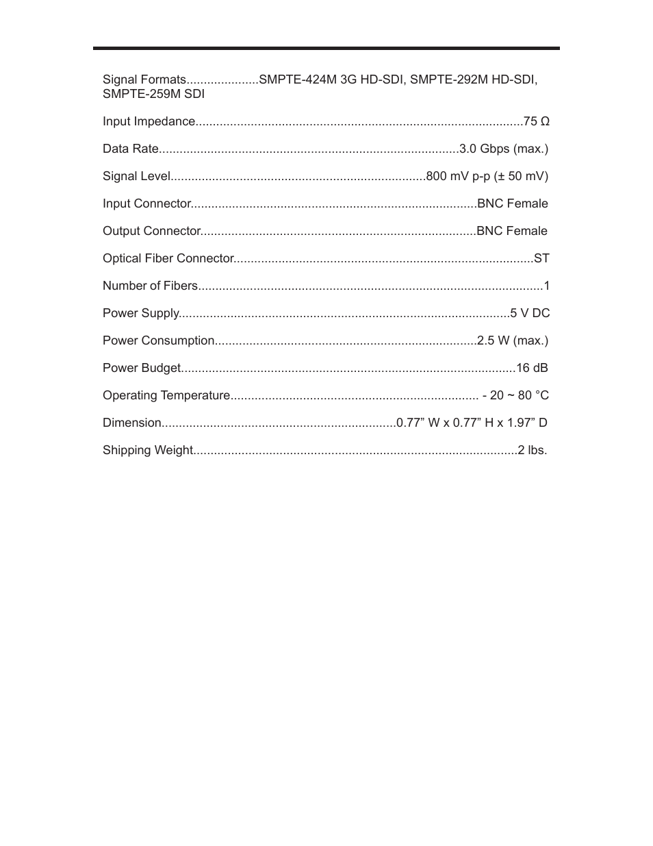 Specifications | Gefen GEF-3GSDI-FO-141 User Manual | Page 11 / 13