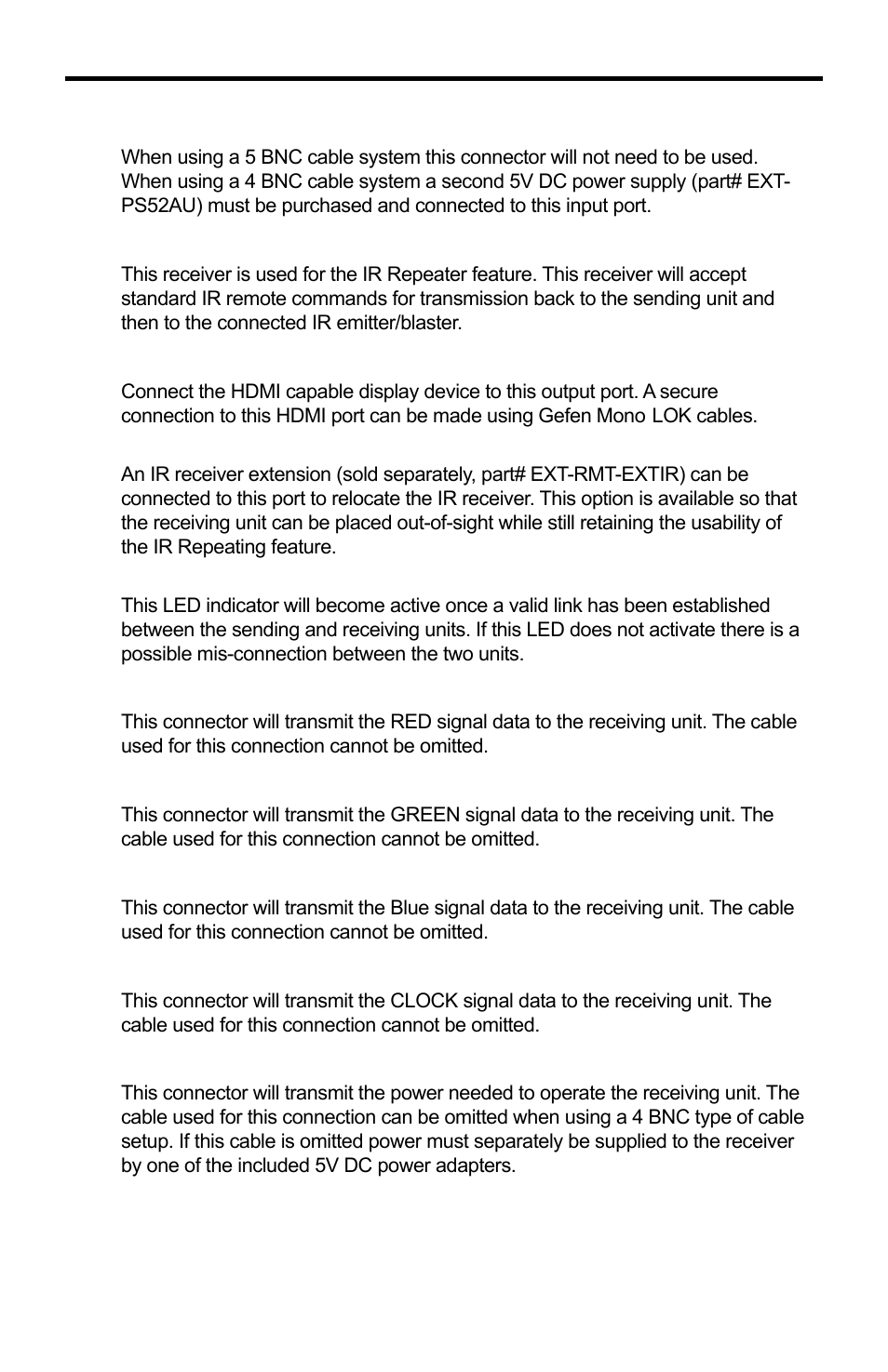 Receiver panel descriptions | Gefen EXT-HDMI-5BNC User Manual | Page 10 / 15