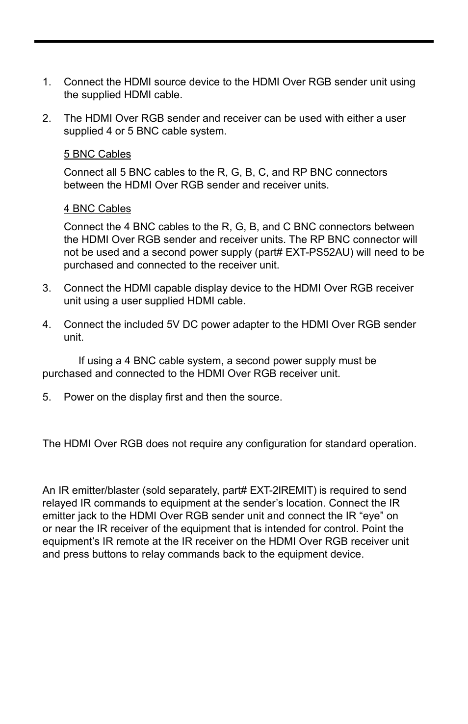 Connecting and operating the hdmi over rgb | Gefen EXT-HDMI-5BNC User Manual | Page 11 / 15