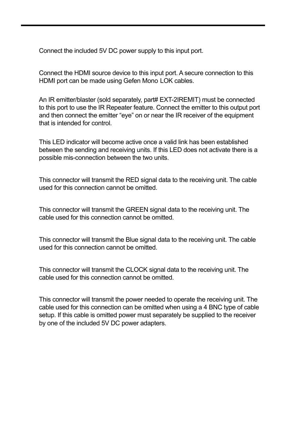 Sender panel descriptions | Gefen EXT-HDMI-5BNC User Manual | Page 8 / 15