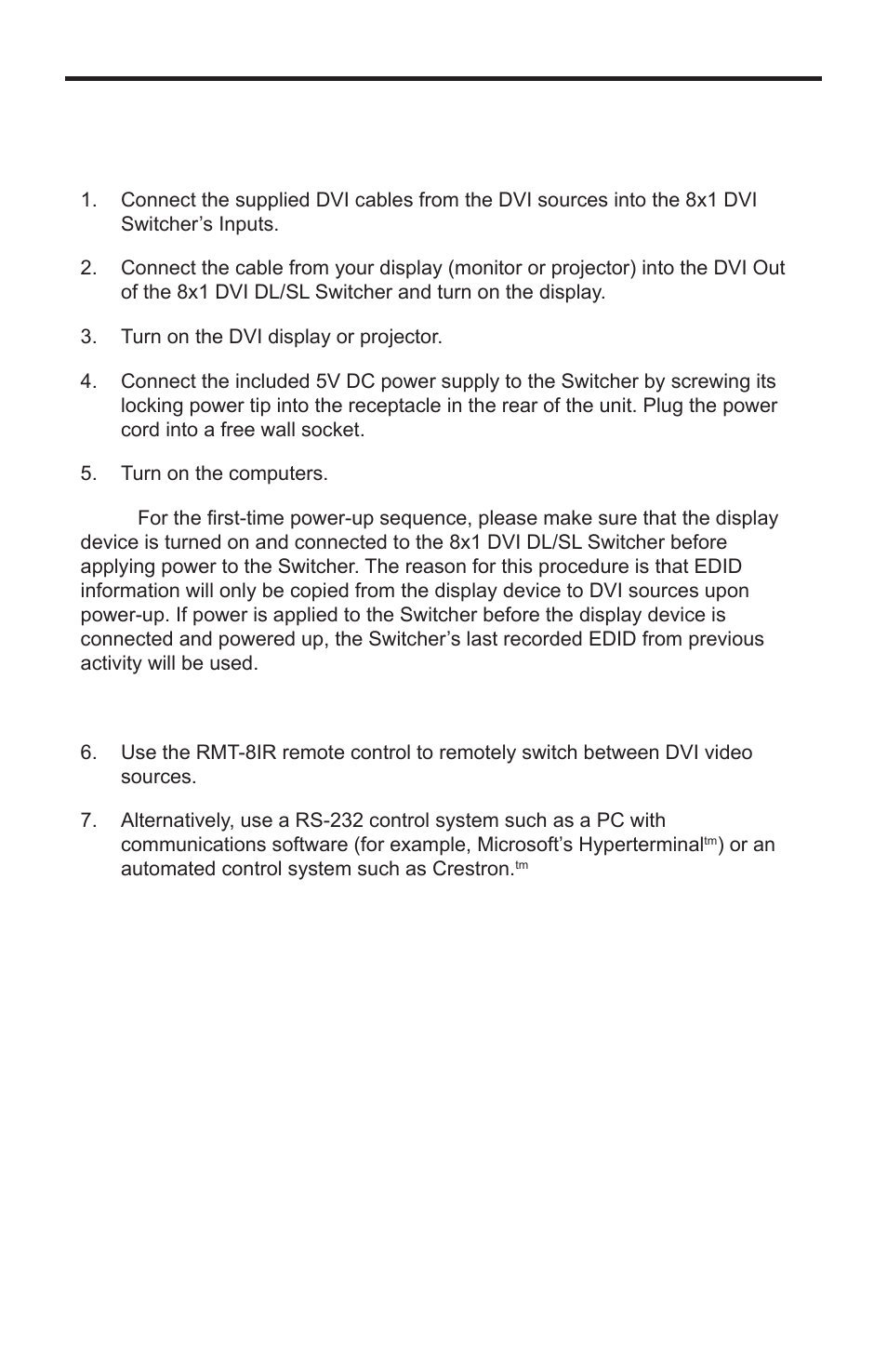 Connecting and operating the 8x1 dvi dl/sl | Gefen EXT-DVI-841DL User Manual | Page 9 / 29