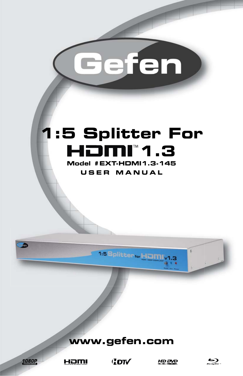 Gefen 1:5 Splitter For HDMI 1.3 EXT-HDMI1.3-145 User Manual | 8 pages