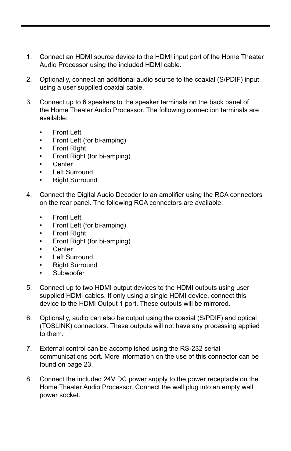 Connecting the home theater audio processor | Gefen GTV-HT-AUDPROC User Manual | Page 12 / 36