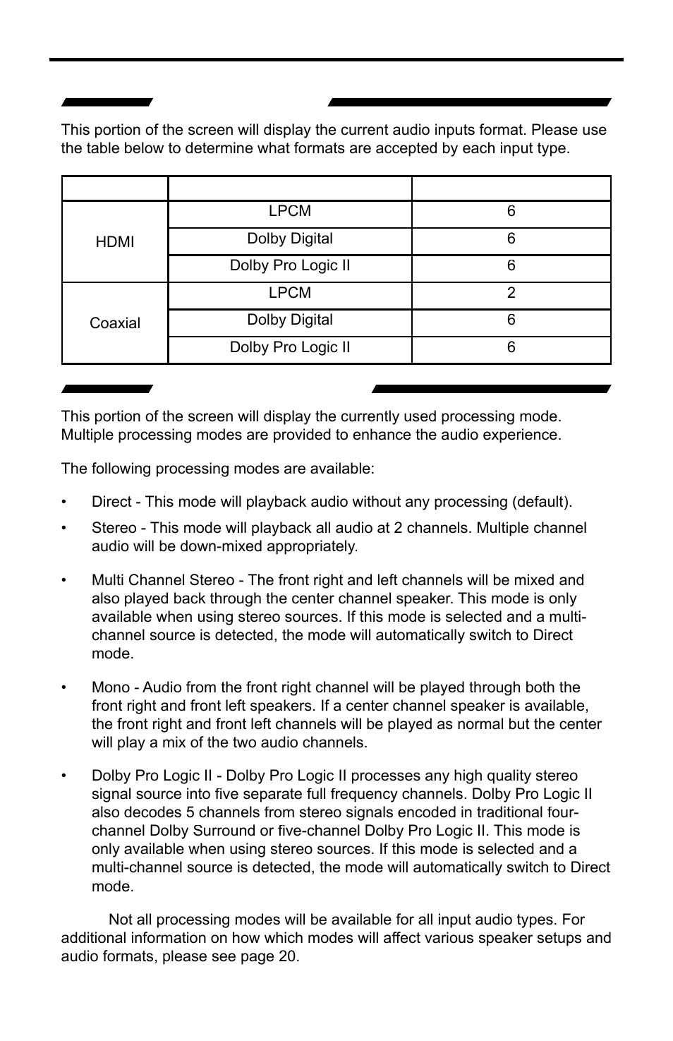 3 - audio format, 4 - processing mode, Operating the home theater audio processor | Gefen GTV-HT-AUDPROC User Manual | Page 18 / 36