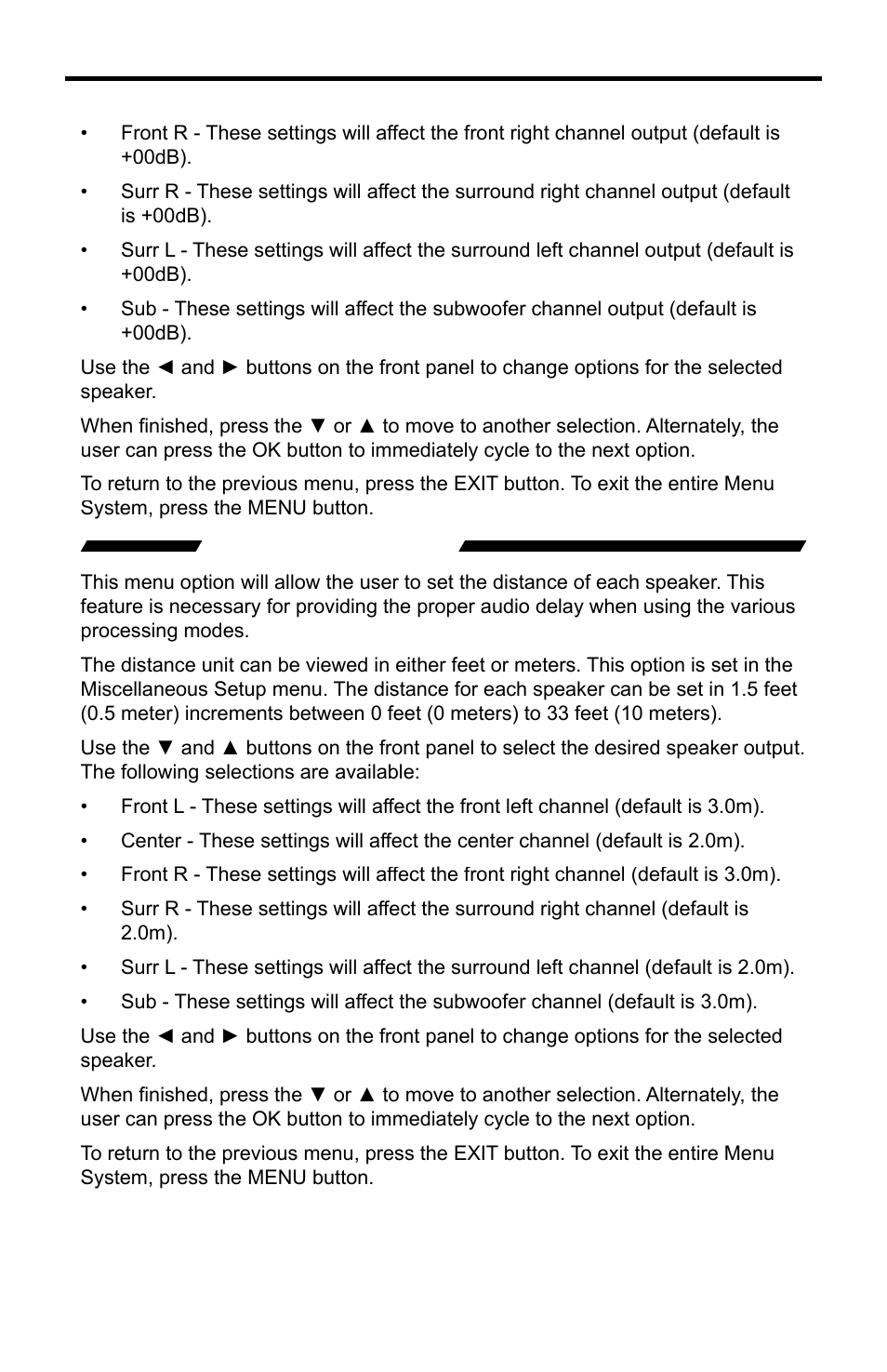 Speaker distance, Operating the home theater audio processor | Gefen GTV-HT-AUDPROC User Manual | Page 21 / 36