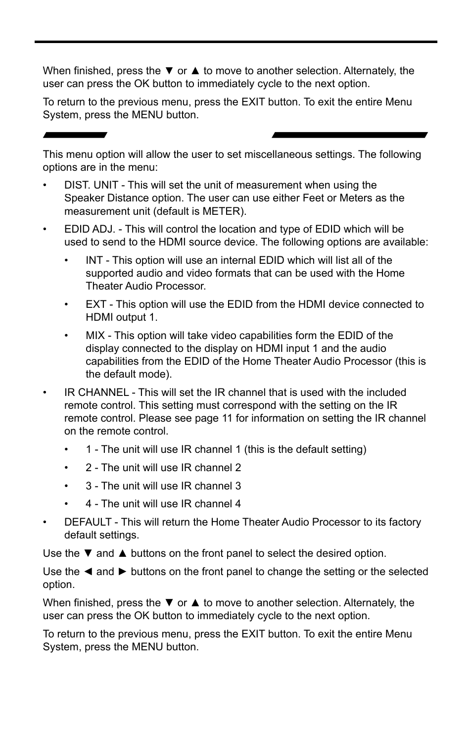 Miscellaneous setup, Operating the home theater audio processor | Gefen GTV-HT-AUDPROC User Manual | Page 23 / 36