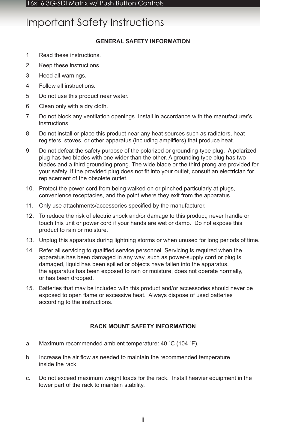 Important safety instructions | Gefen 1080P User Manual | Page 2 / 64