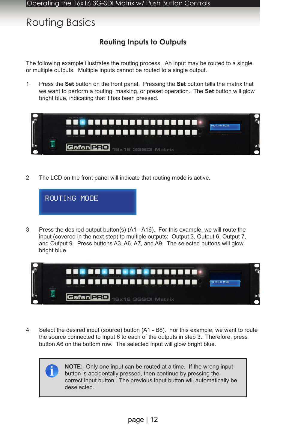 Routing basics, Routing inputs to outputs, For more information on | Page | 12 | Gefen 1080P User Manual | Page 22 / 64