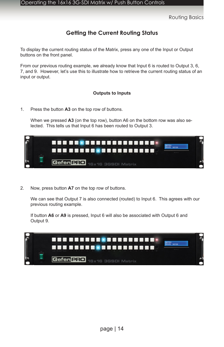 Getting the current routing status, Page | 14 getting the current routing status | Gefen 1080P User Manual | Page 24 / 64