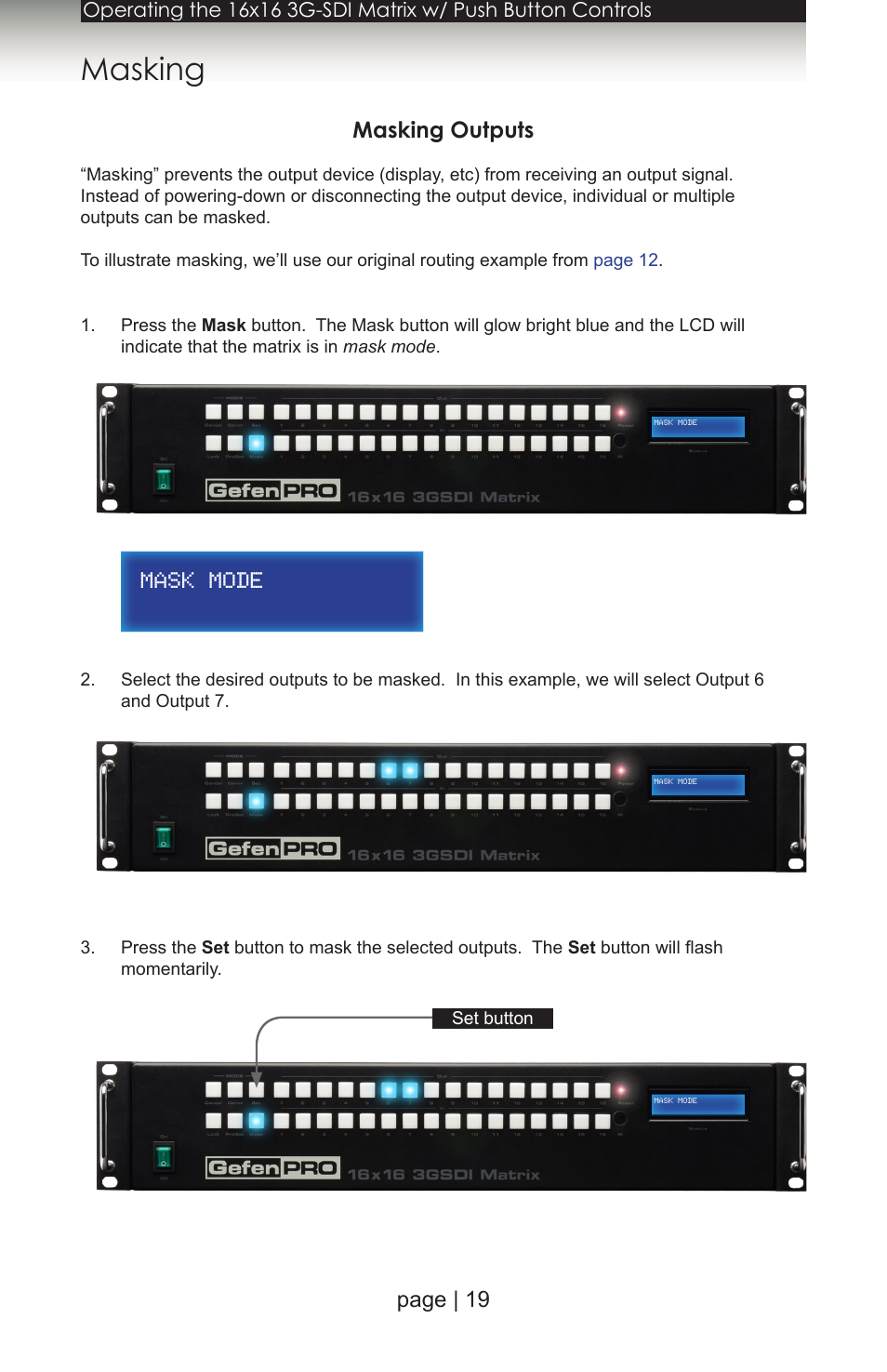 Masking, Masking outputs, Page | 19 masking outputs | Gefen 1080P User Manual | Page 29 / 64