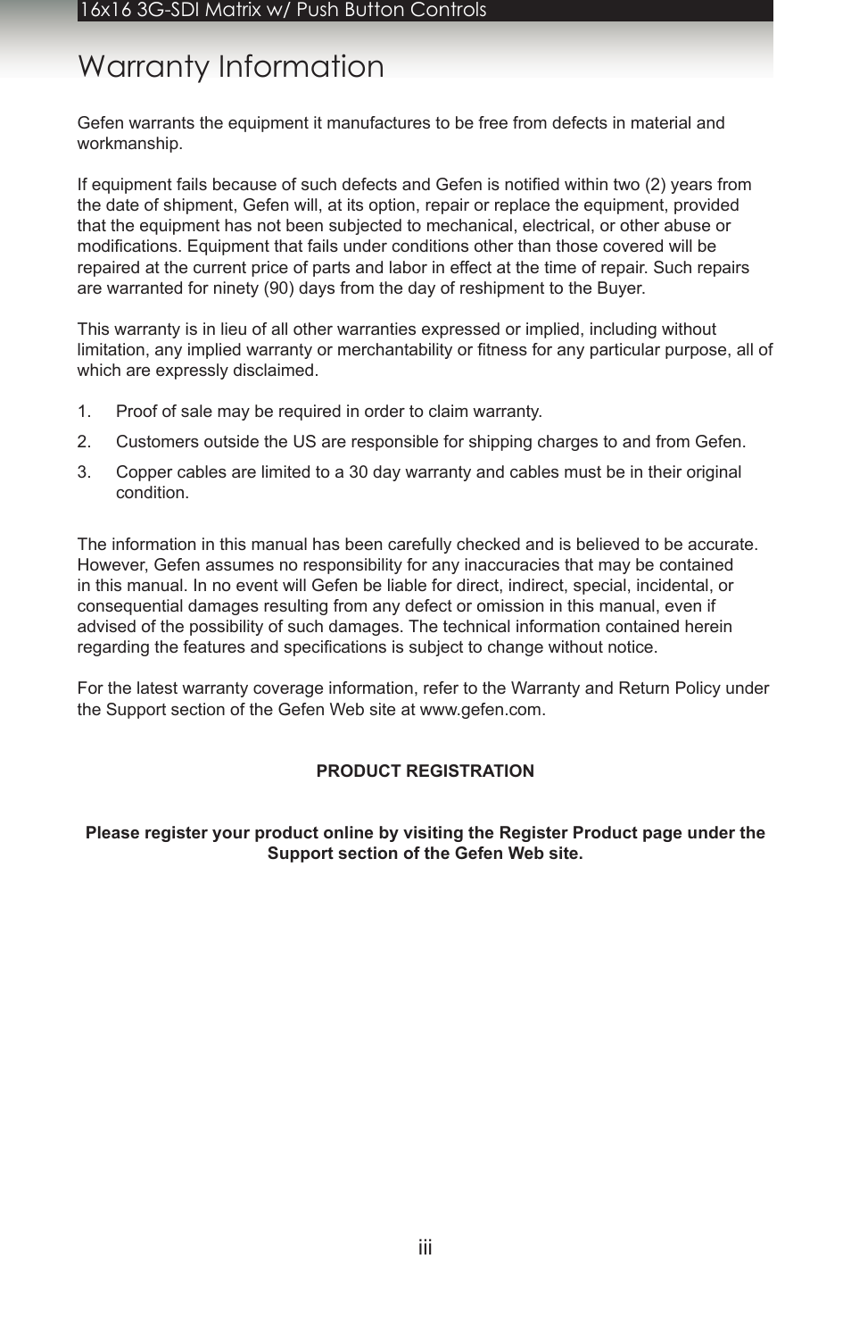 Warranty information | Gefen 1080P User Manual | Page 3 / 64