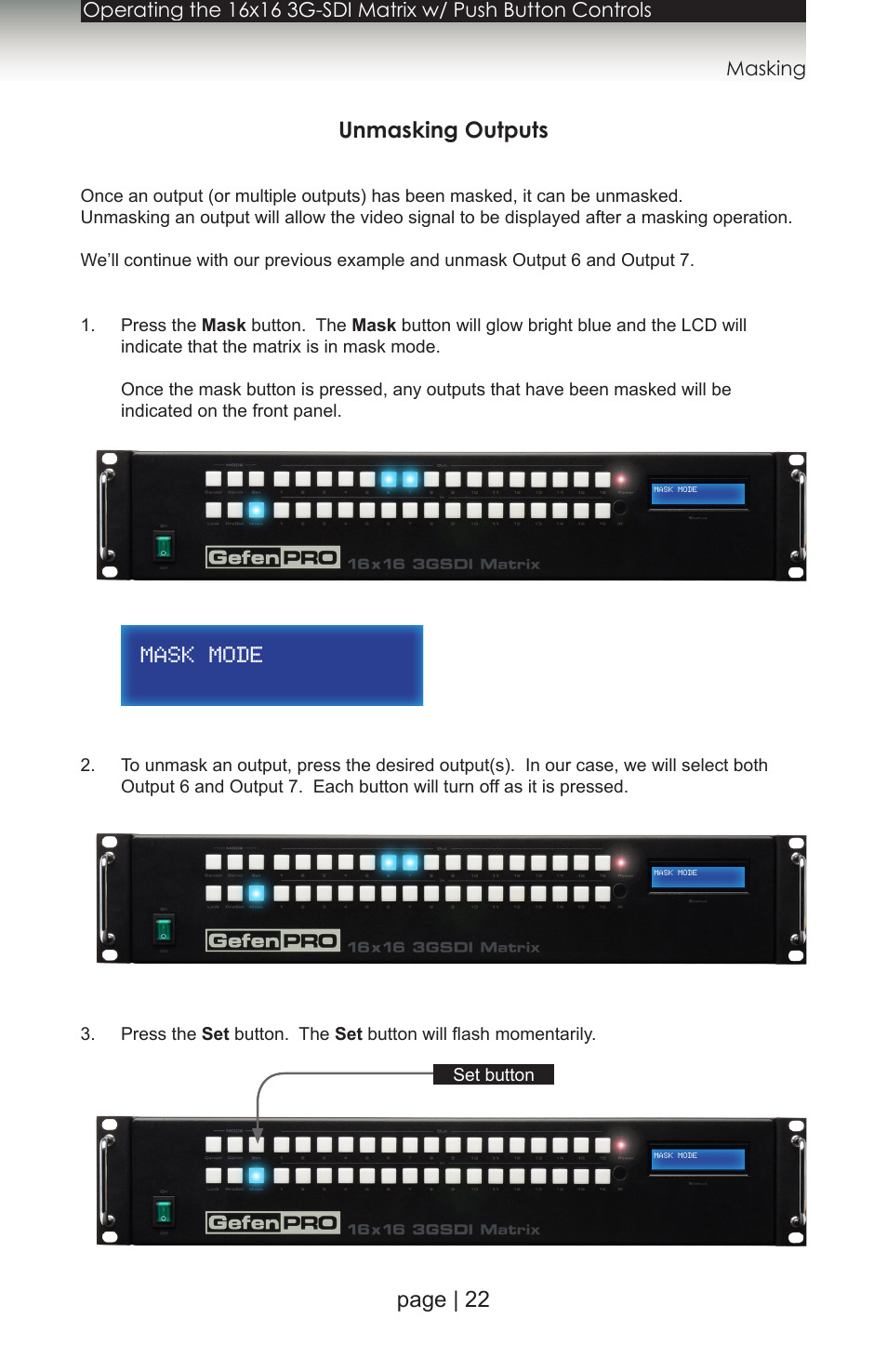 Unmasking outputs, Page | 22 | Gefen 1080P User Manual | Page 32 / 64