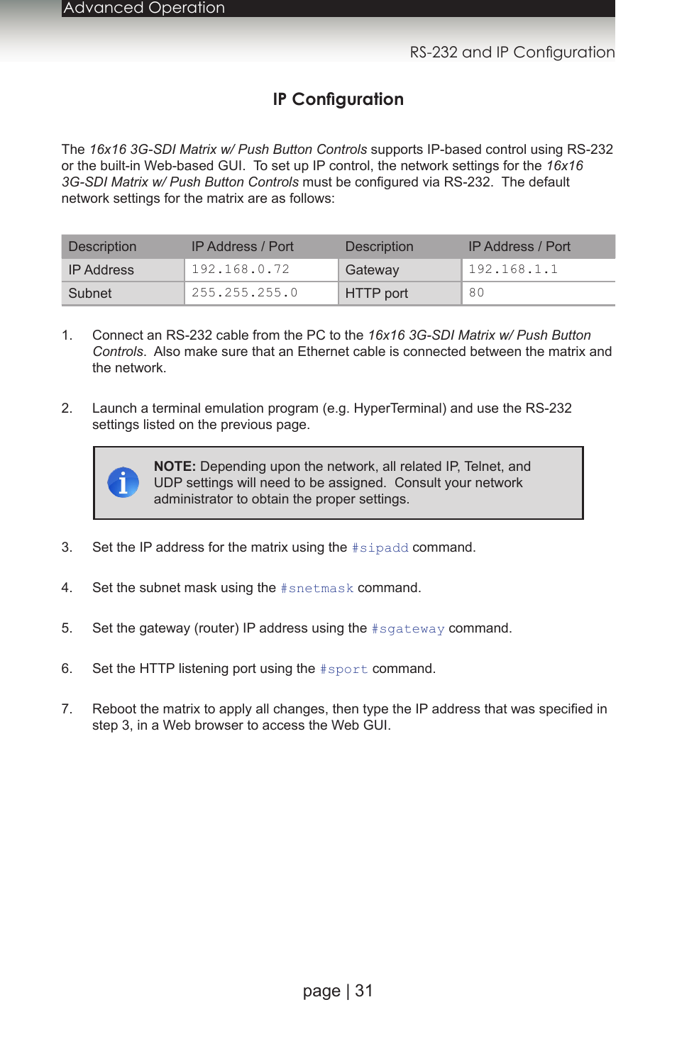 Ip configuration, Page | 31 | Gefen 1080P User Manual | Page 41 / 64