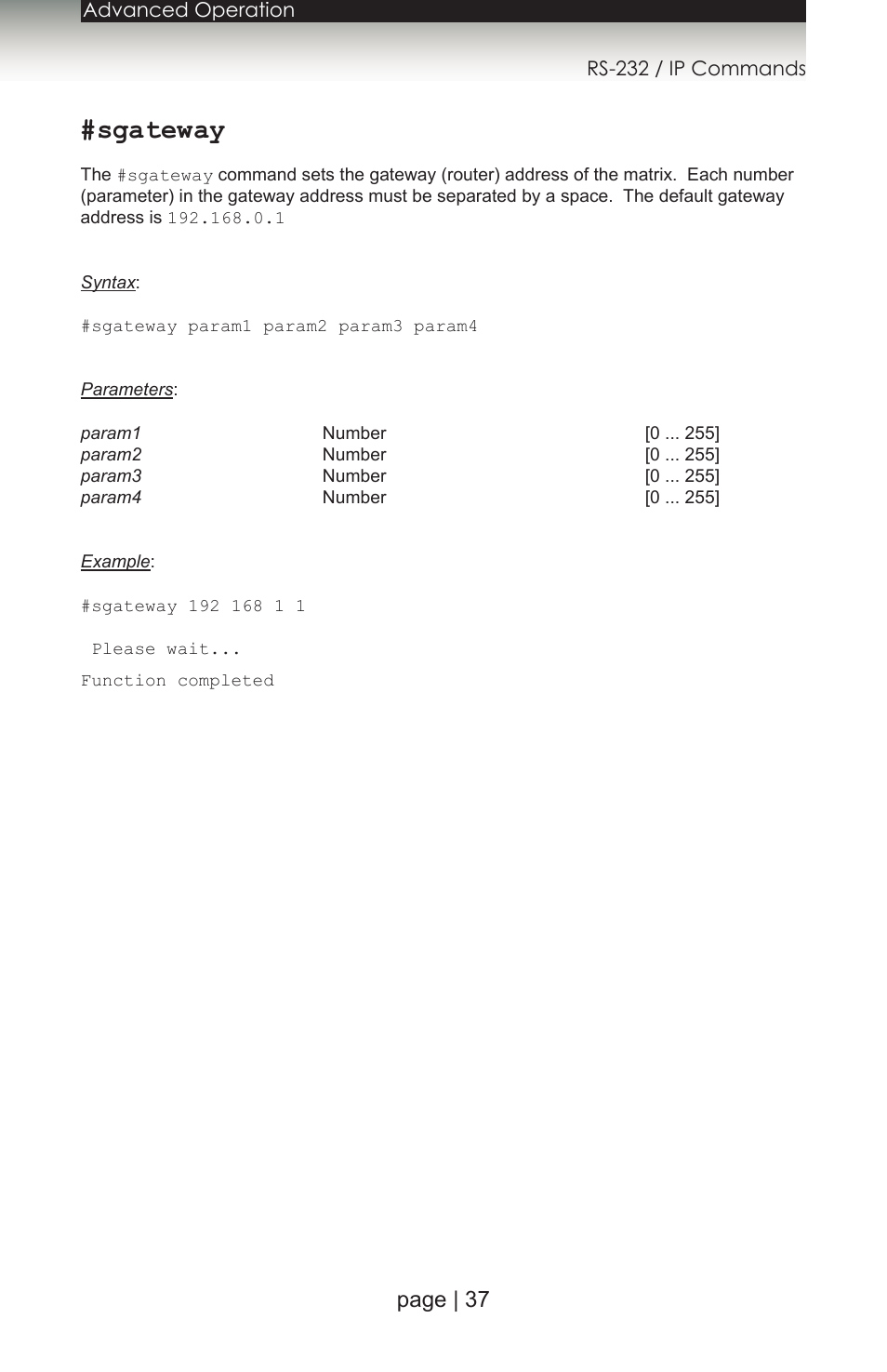 Sgateway, Command, Page | 37 | Gefen 1080P User Manual | Page 47 / 64