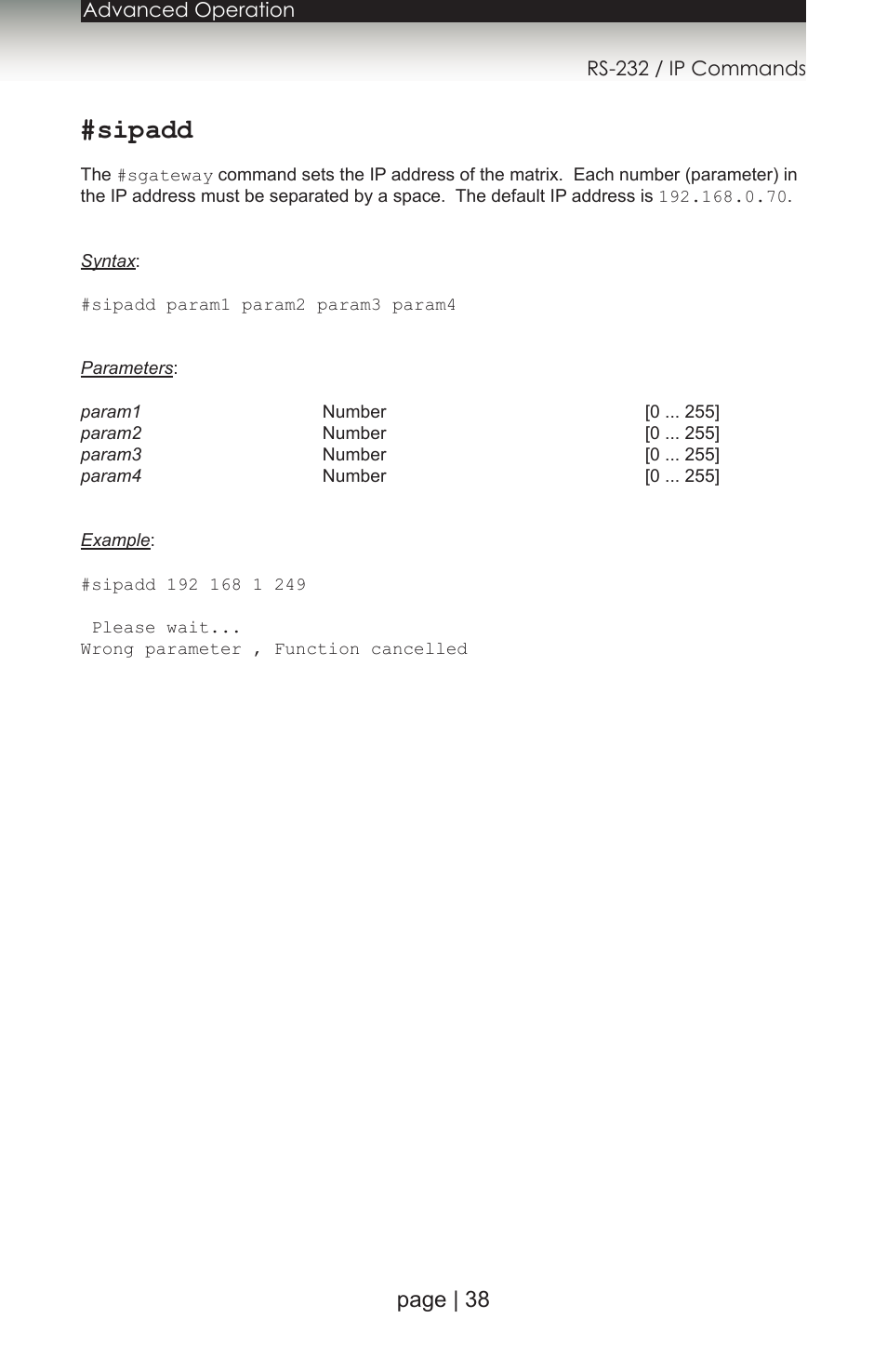 Sipadd, Address for the matrix using the, Page | 38 | Gefen 1080P User Manual | Page 48 / 64