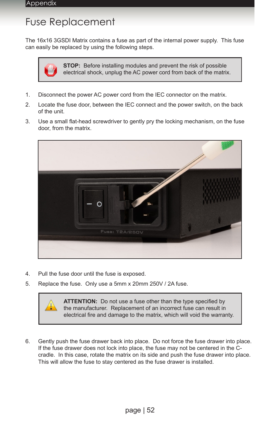 Fuse replacement, Page | 52 | Gefen 1080P User Manual | Page 62 / 64