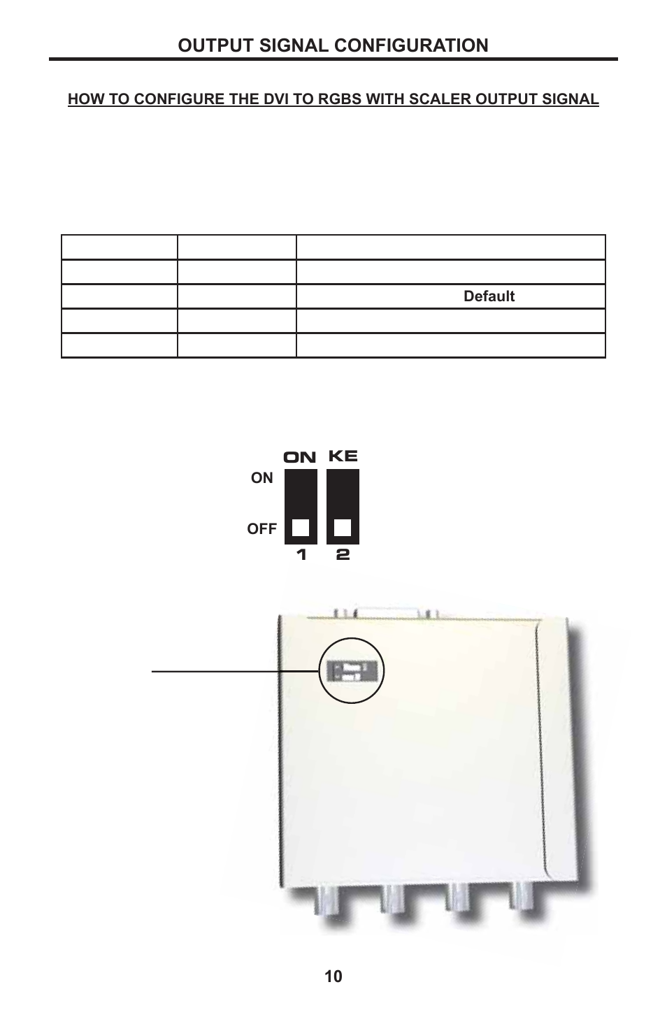 Dip switch positions, Dip switches, Output signal configuration | Gefen DVI to RGBS with Scaler EXT-DVI-2-RGBSS User Manual | Page 13 / 16