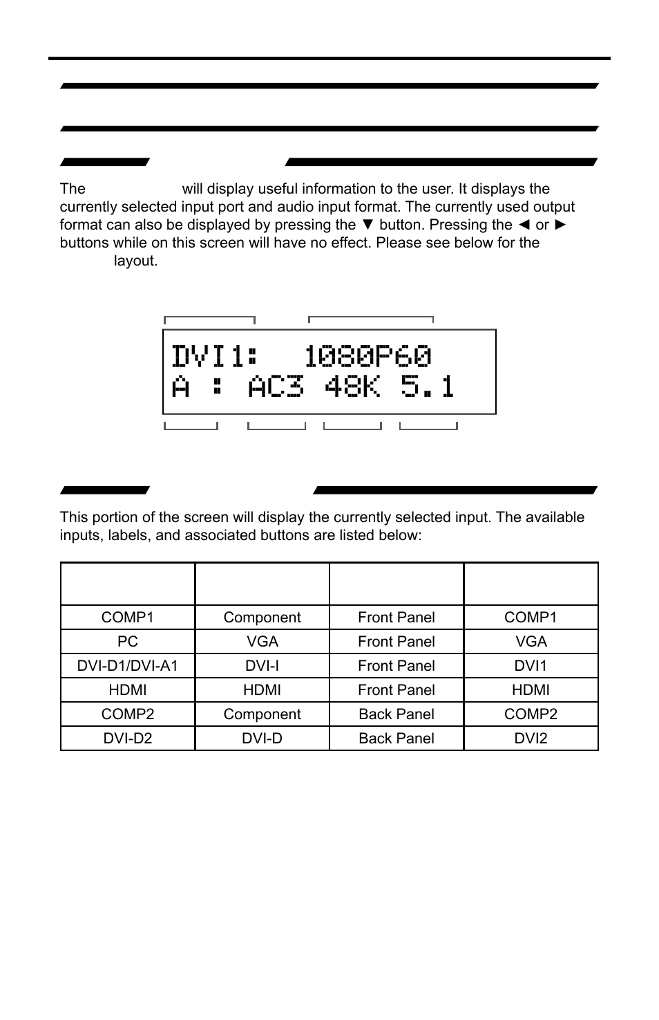 Main display, Selected input, Using the a/v cinema scaler pro - main lcd | A/v cinema scaler pro - main screen | Gefen PRO I User Manual | Page 18 / 60