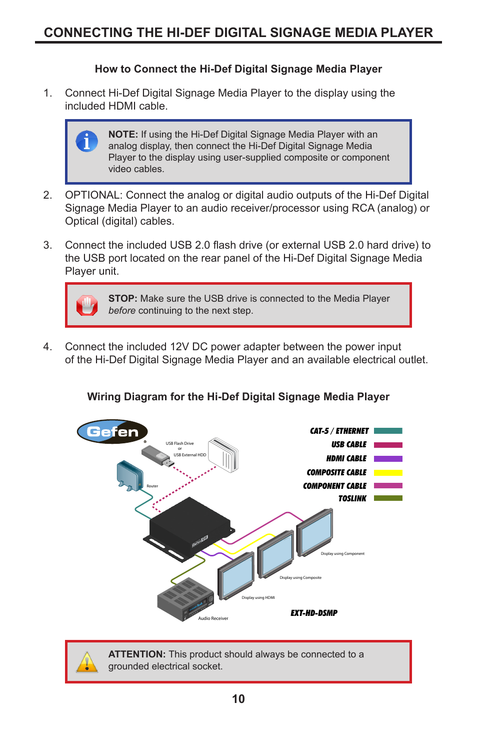 Connecting the hi-def digital signage media player | Gefen EXT-HD-DSMP User Manual | Page 14 / 64