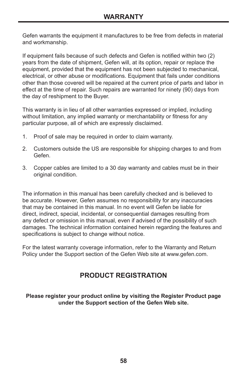 Warranty, Product registration | Gefen EXT-HD-DSMP User Manual | Page 62 / 64