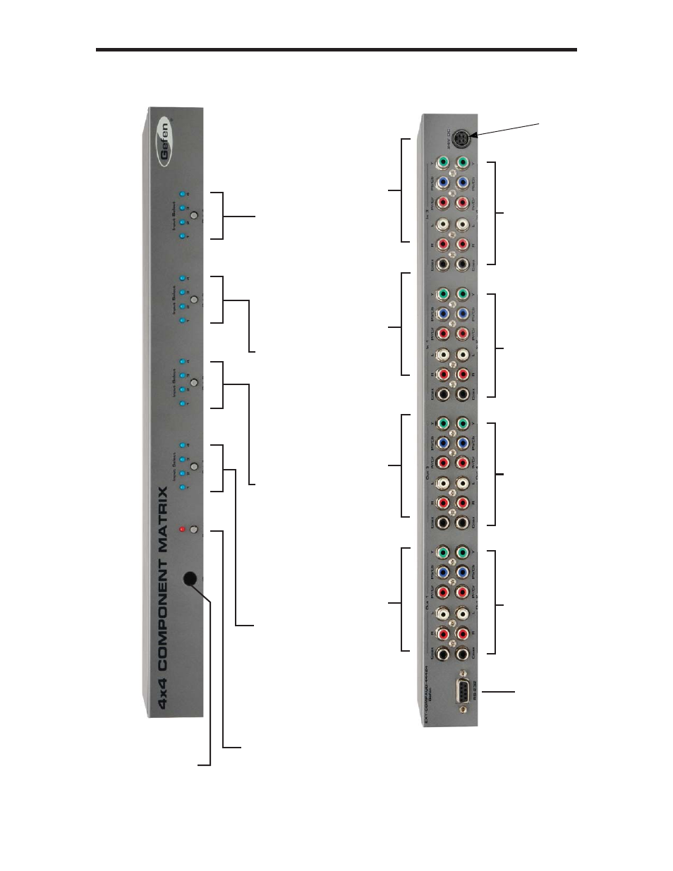 Panel layout, 4front panel, Back panel | Gefen EXT-COMPAUD-44424 User Manual | Page 7 / 15