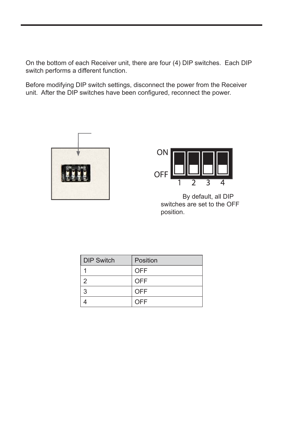 Dip switch configuration | Gefen EXT-HDMI1.3-CAT6-4X User Manual | Page 22 / 40