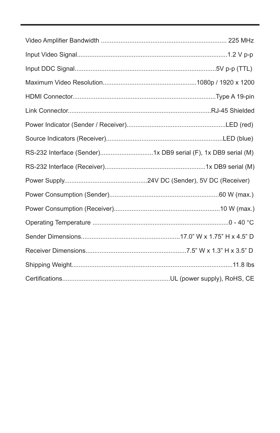 Specifications | Gefen EXT-HDMI1.3-CAT6-4X User Manual | Page 36 / 40