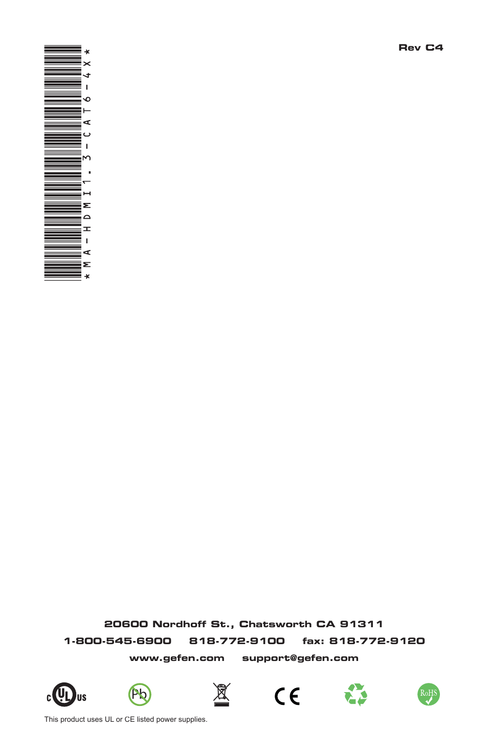 Gefen EXT-HDMI1.3-CAT6-4X User Manual | Page 40 / 40