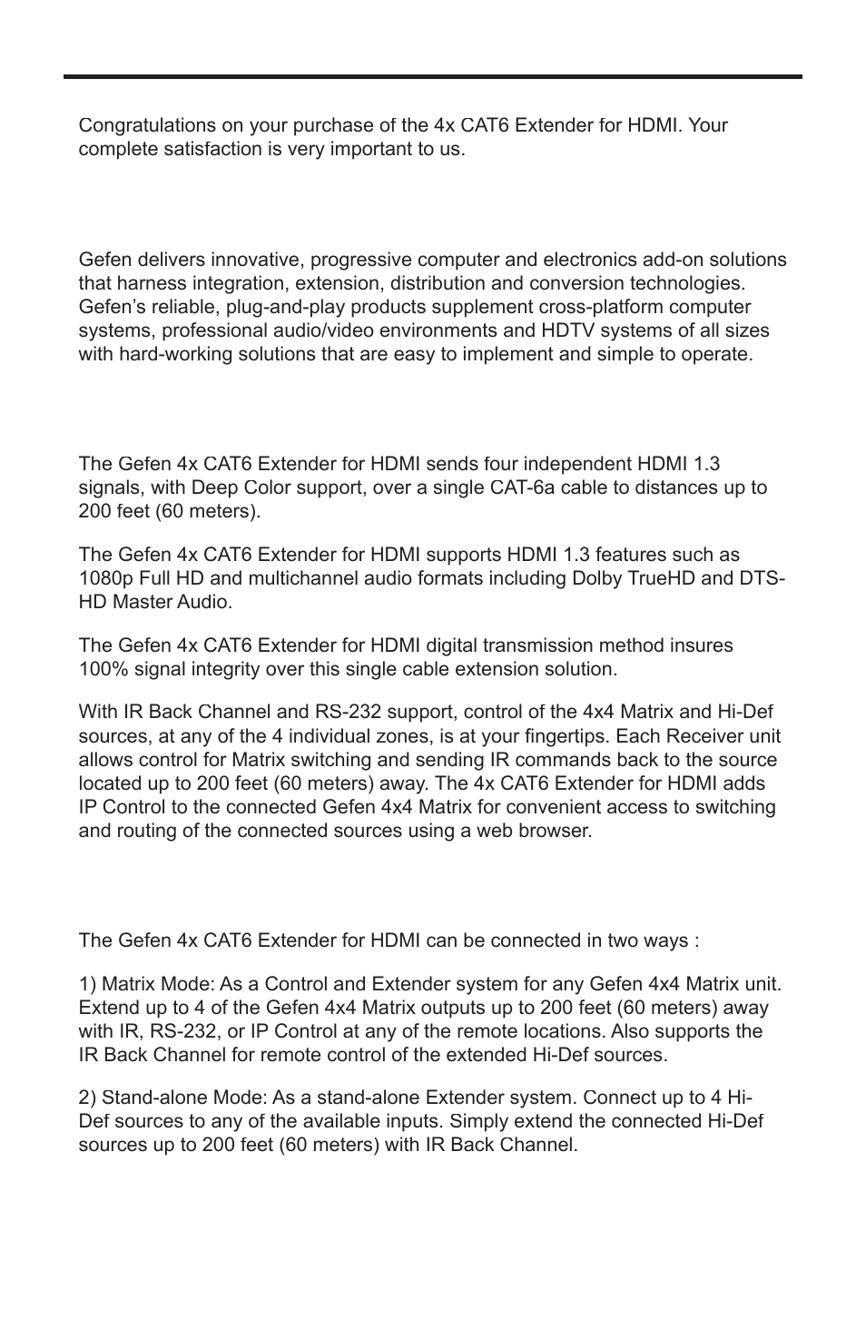 Introduction | Gefen EXT-HDMI1.3-CAT6-4X User Manual | Page 5 / 40