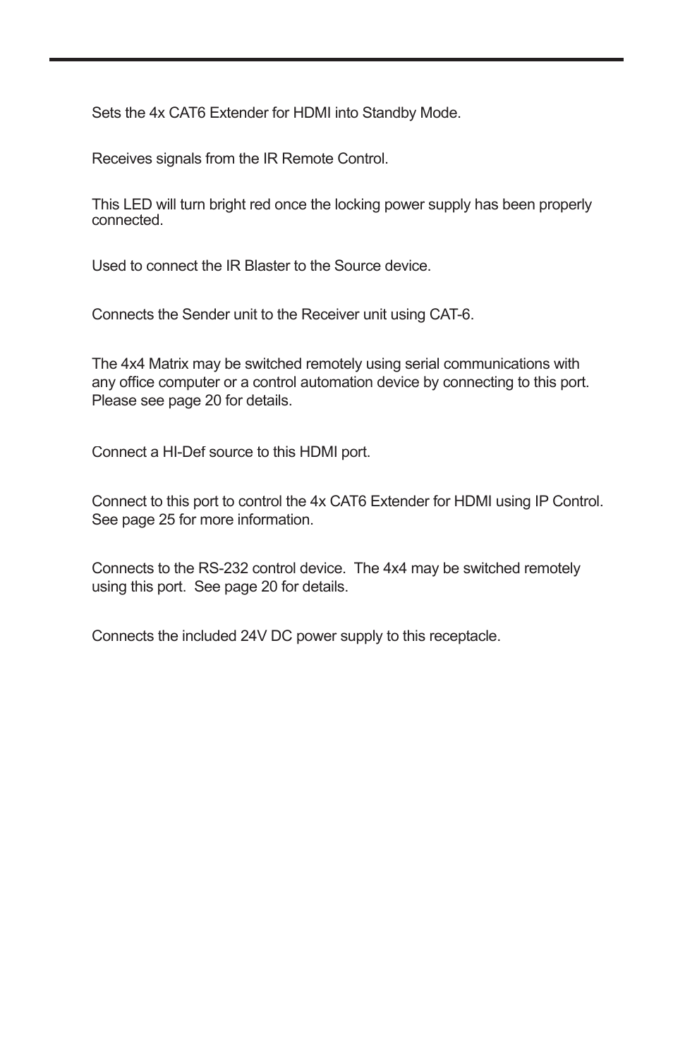 Sender panel descriptions | Gefen EXT-HDMI1.3-CAT6-4X User Manual | Page 9 / 40