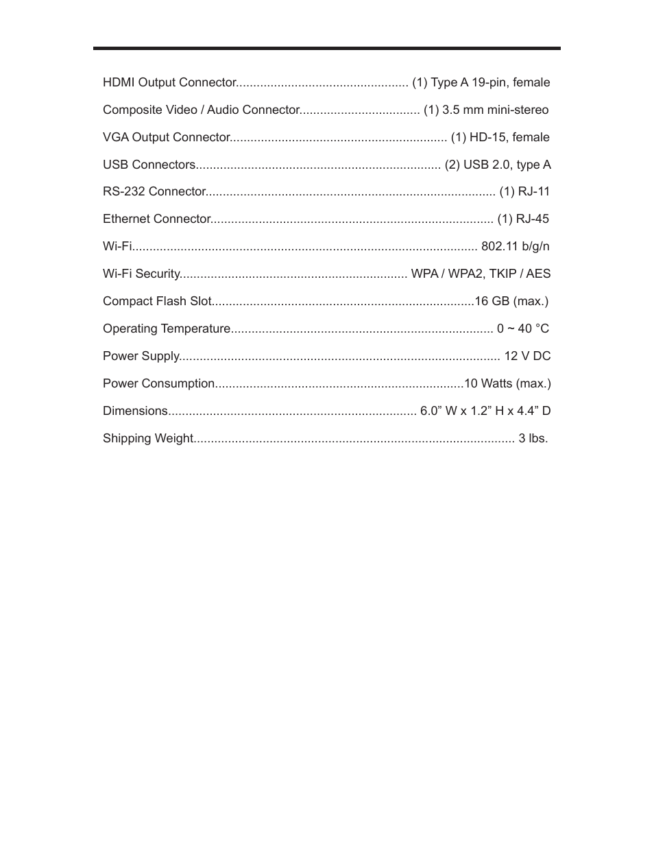 Specifications | Gefen EXT-HD-DSWF User Manual | Page 56 / 59